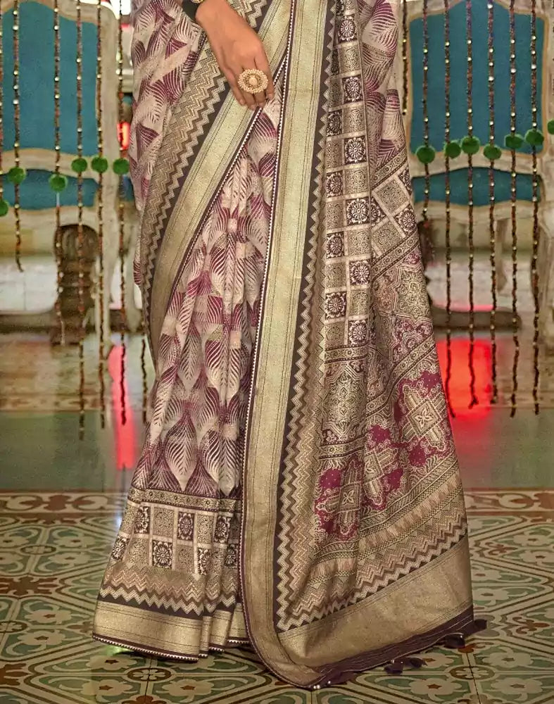 Purple Geometric Print Banaras Silk Patola Saree