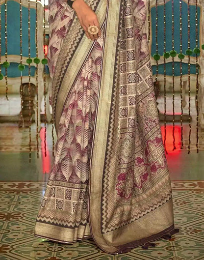 Purple Geometric Print Banaras Silk Patola Saree