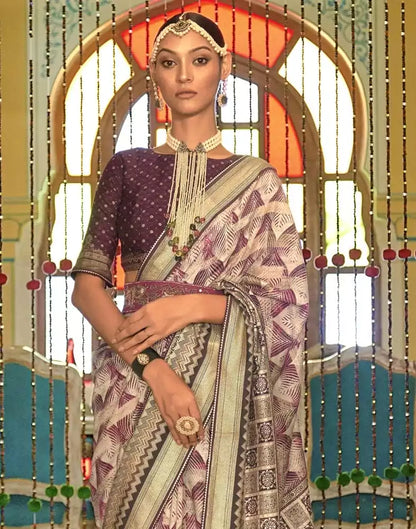 Purple Geometric Print Banaras Silk Patola Saree