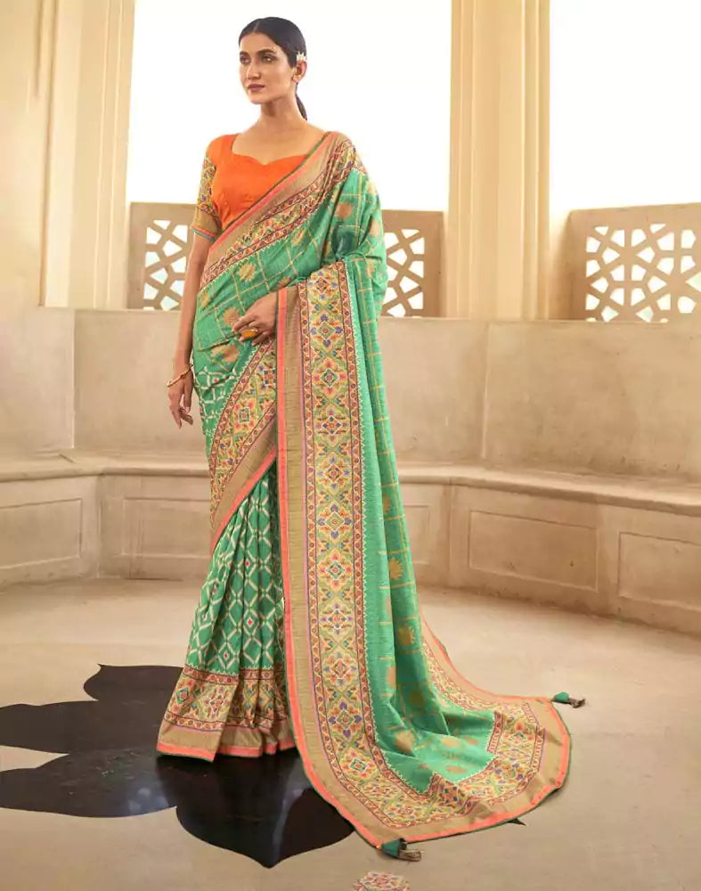 Green Floral Dola Silk Fabric Saree