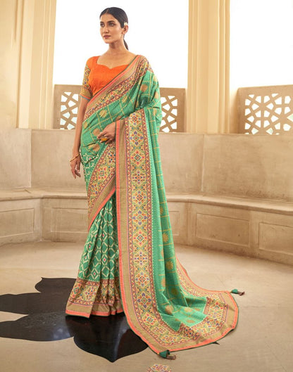 Green Floral Dola Silk Fabric Saree