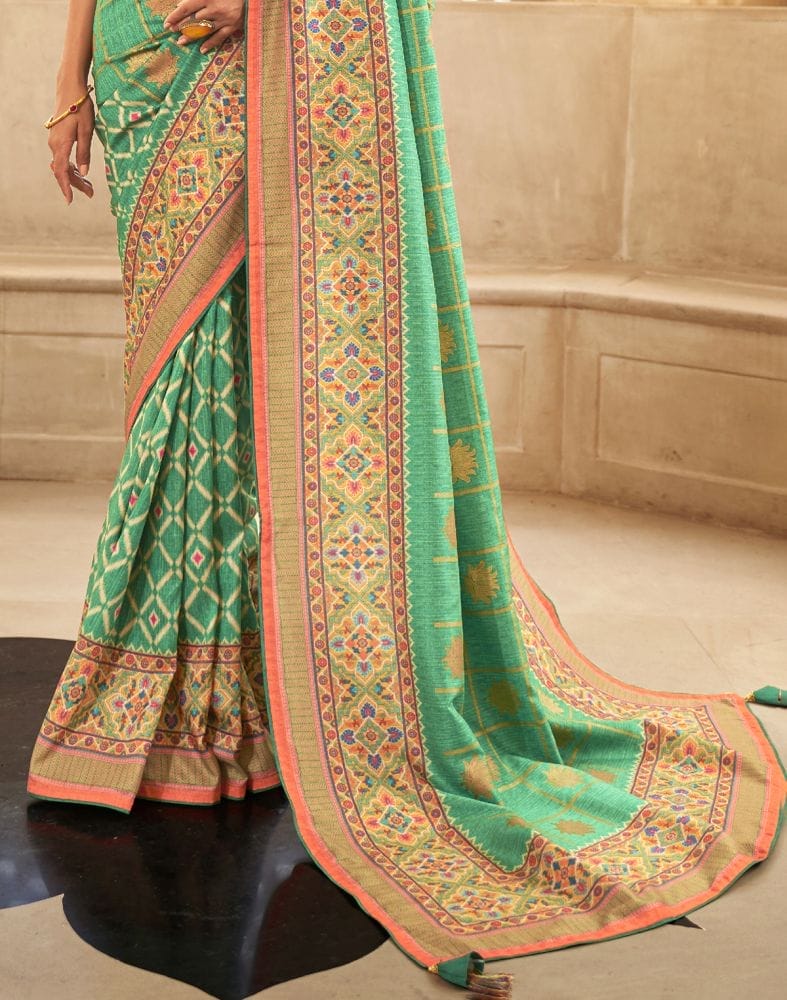 Green Floral Dola Silk Fabric Saree