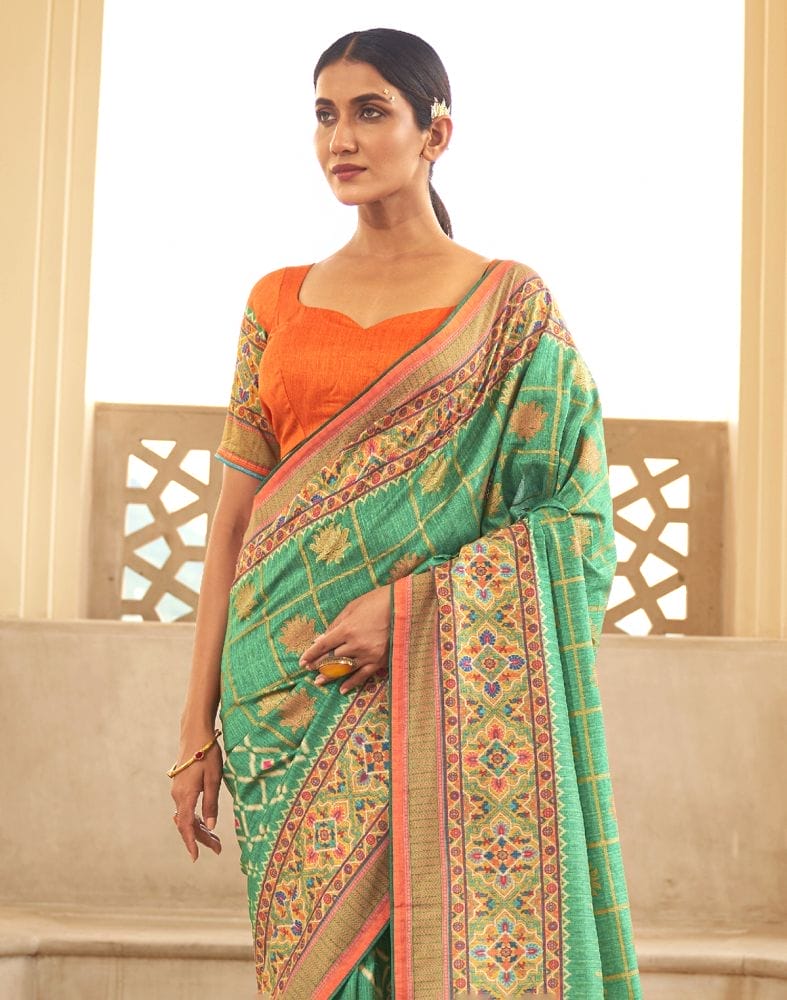 Green Floral Dola Silk Fabric Saree