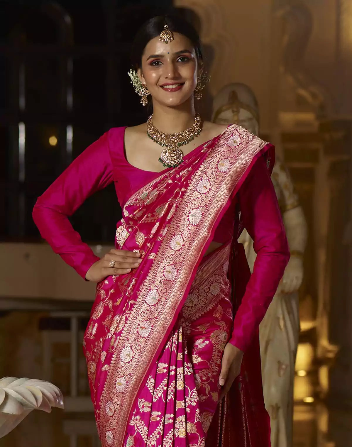 Magenta Floral heavy Jaal work Handloom Silk Banarasi Saree