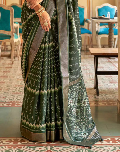 Royal Dark Green Patola Silk Ikat Saree