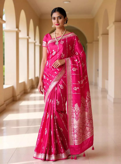 Magenta Novelty Design Mashru Silk Saree and Self Jacquard Blouse