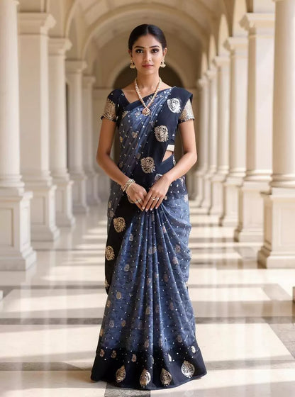Grey Bandhini Print Chinon Silk Saree