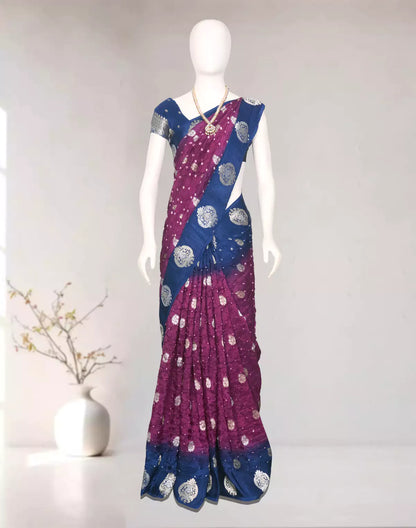 Violet Coloured Bandhini Print Chinon Silk Saree