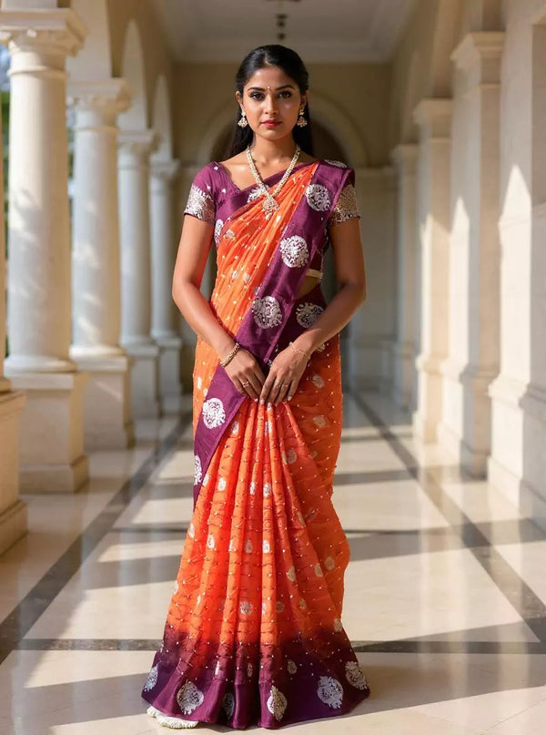 Orange Bandhini Chinon Silk