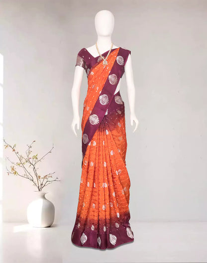 Orange and Wine Bandhini Print Chinon Silk Saree