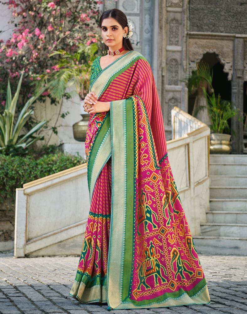 Exclusive Magenta Striped Pattern Brasso Saree