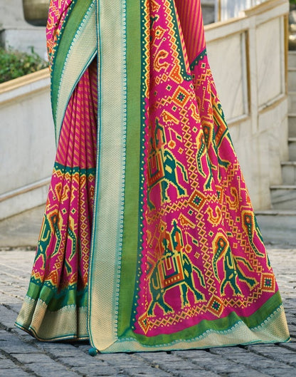 Exclusive Magenta Striped Pattern Brasso Saree