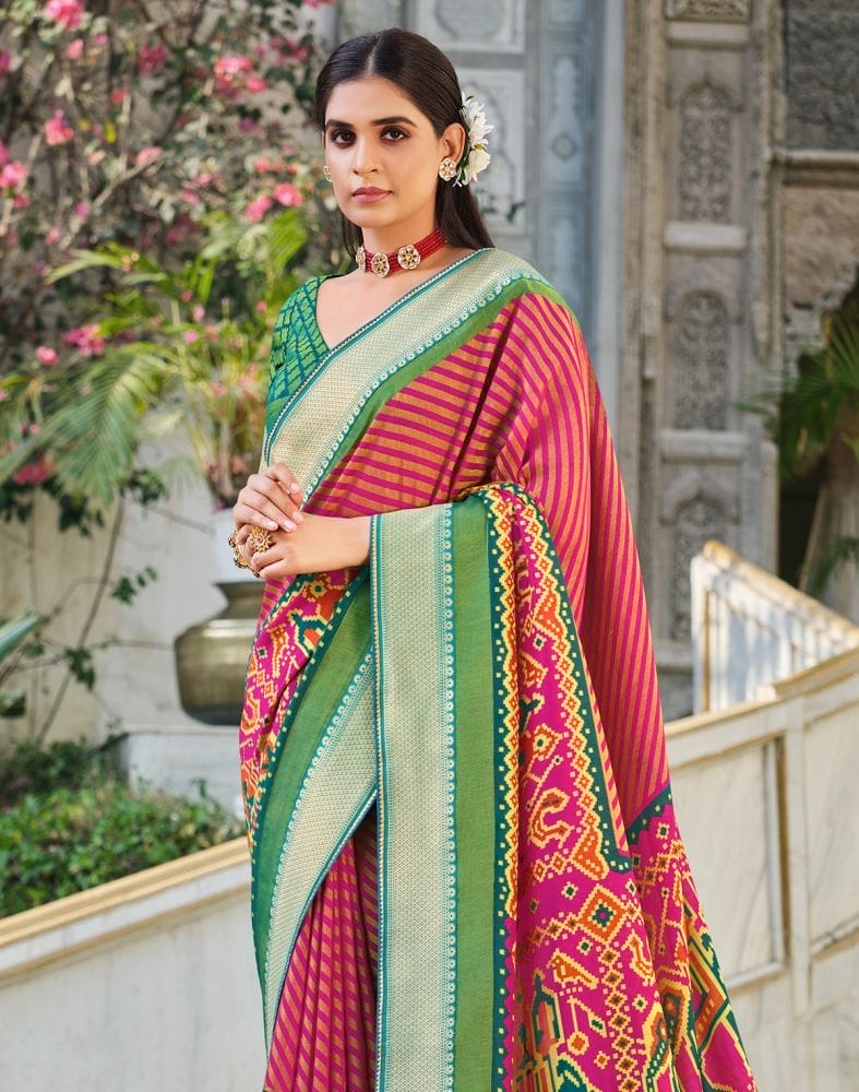 Exclusive Magenta Striped Pattern Brasso Saree