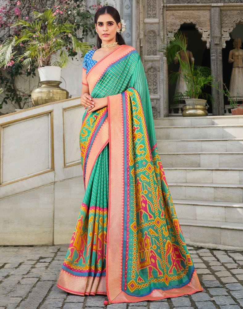 Brasso Pattern Sea Green Coloured Saree