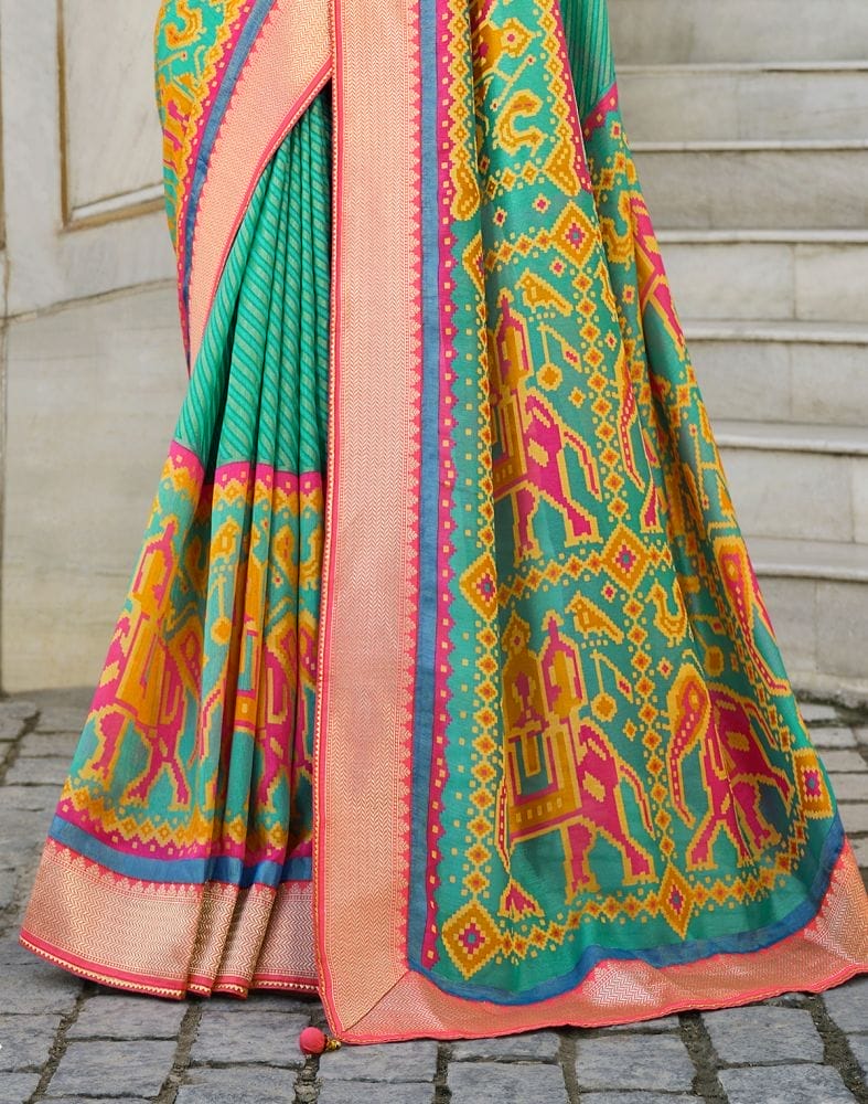 Brasso Pattern Sea Green Coloured Saree