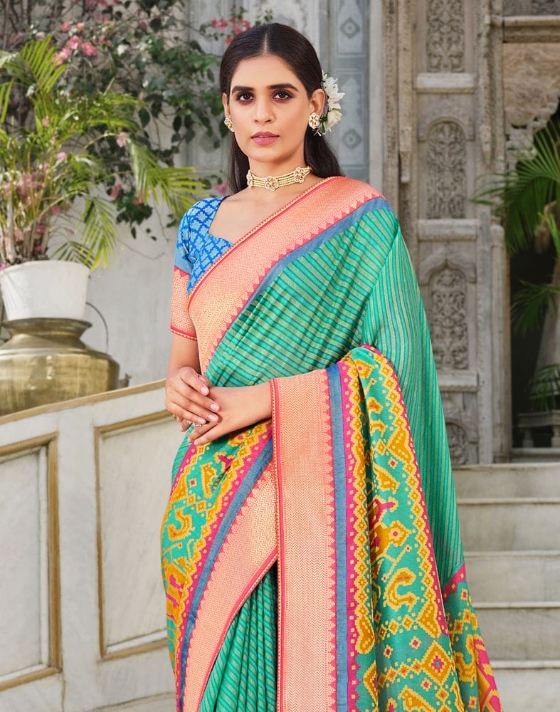 Brasso Pattern Sea Green Coloured Saree