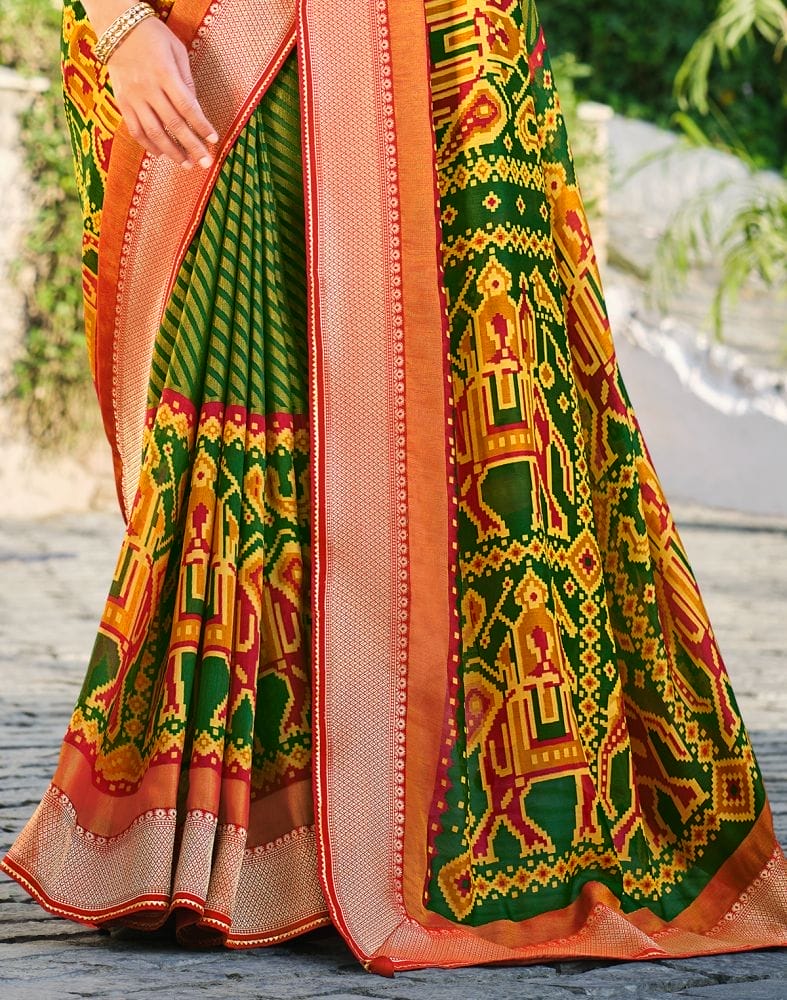 Green Coloured Brasso Printed Saree