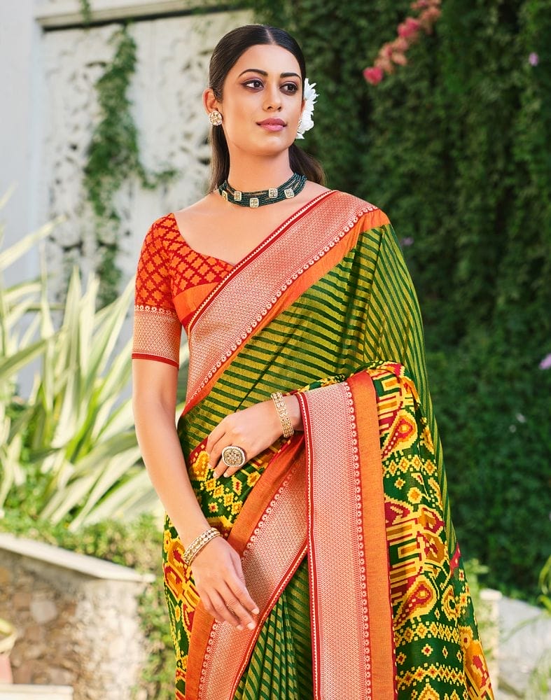 Green Coloured Brasso Printed Saree