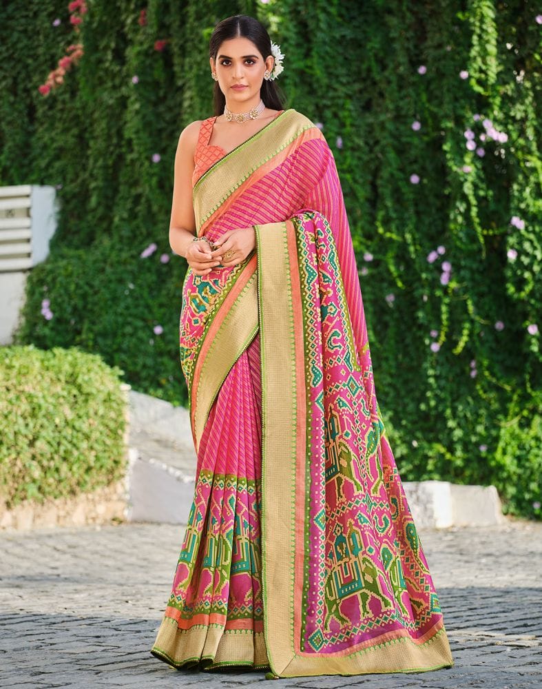 Light Pink Brasso Striped Pattern Saree