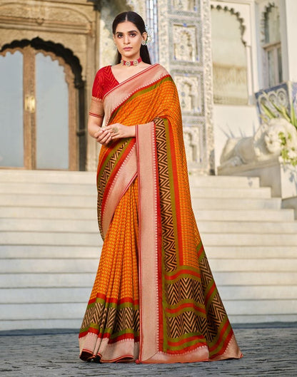 Emerald Mustard Striped Brasso Saree