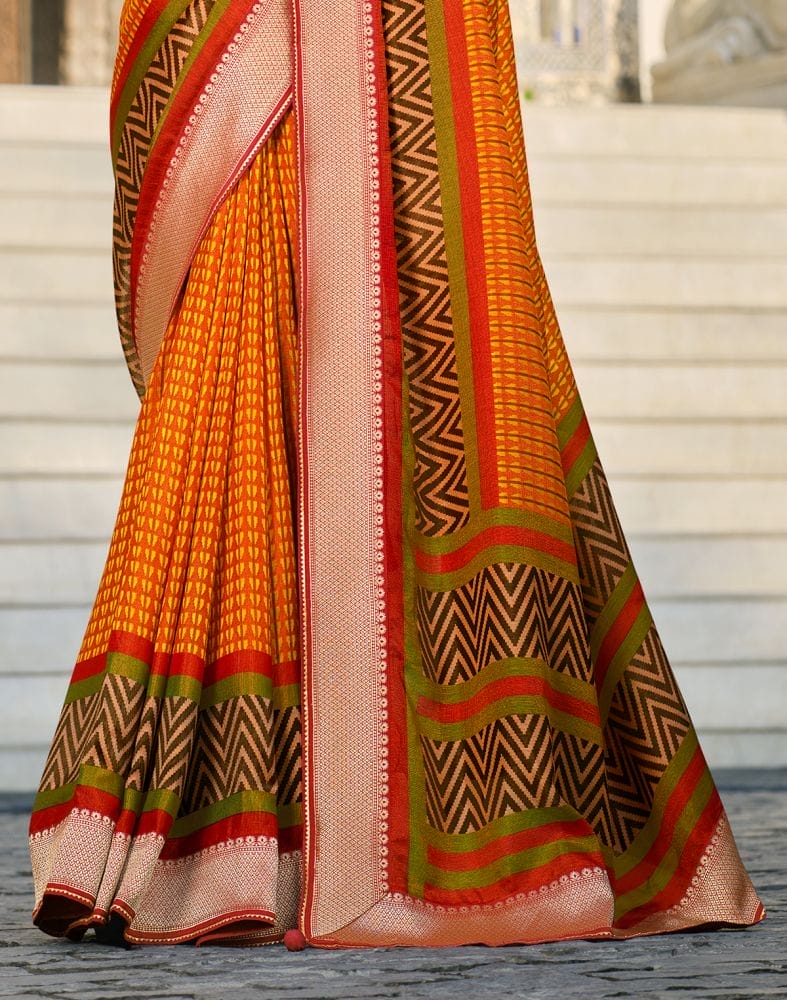 Emerald Mustard Striped Brasso Saree