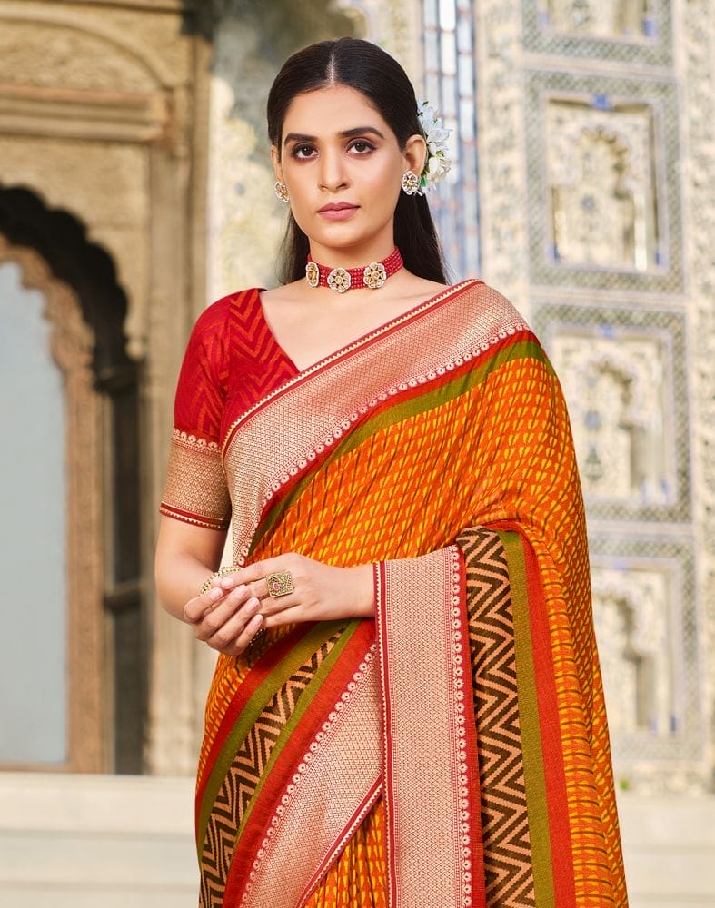 Emerald Mustard Striped Brasso Saree