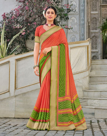 Brasso Fabric Peach Coloured Saree