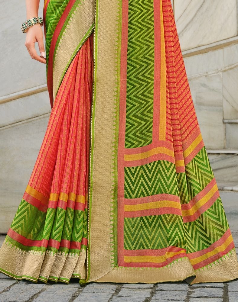 Brasso Fabric Peach Coloured Saree