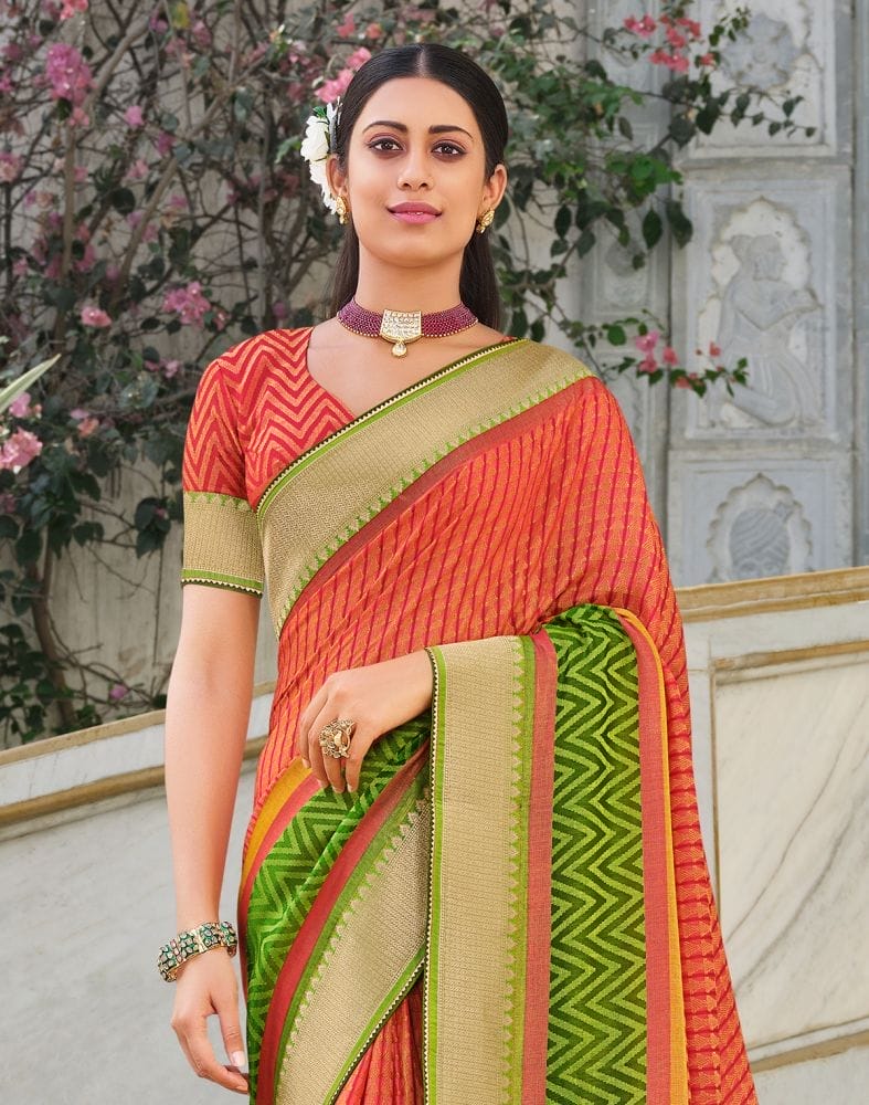 Brasso Fabric Peach Coloured Saree