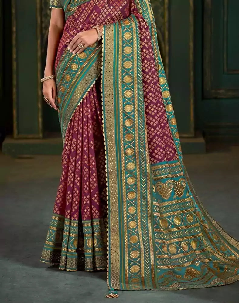 Maroon Geometric Print Patola Saree
