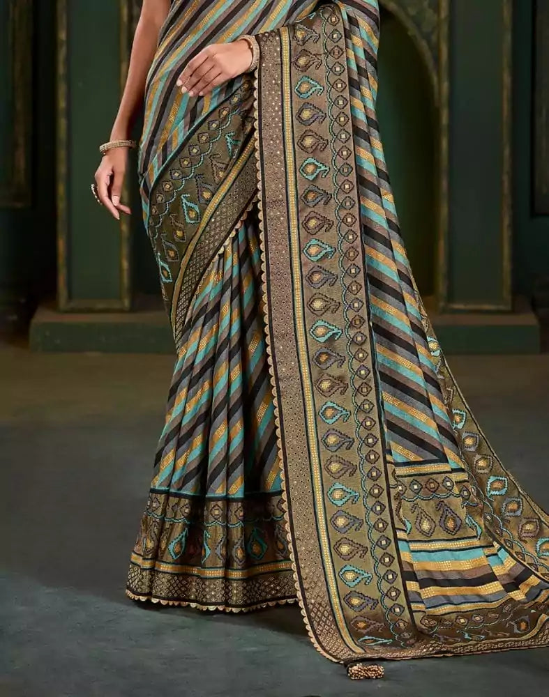 Multi Color Striped Pattern Patola Saree
