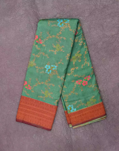 Light Green Floral Semi Georgette Saree