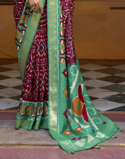 Beautiful Maroon Colour Ikat Print Dola Silk Saree