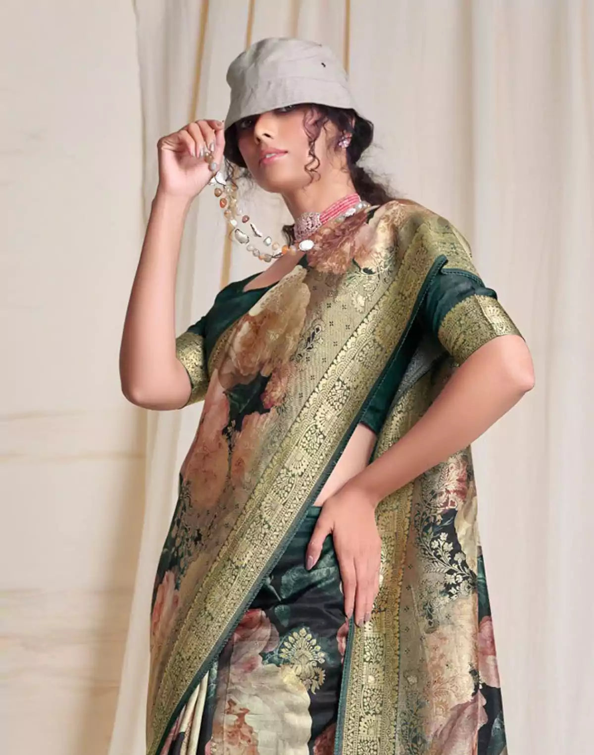 Green all over Floral Dola Silk Saree