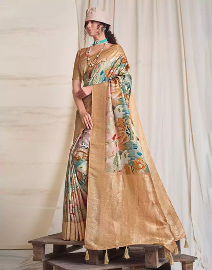 Stylish Beige Soft Dola Silk Saree
