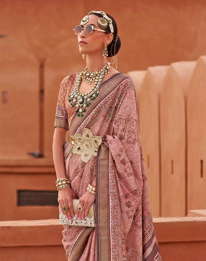 Dusty Pink Graphic Print Jute Silk Khaddi Border Saree
