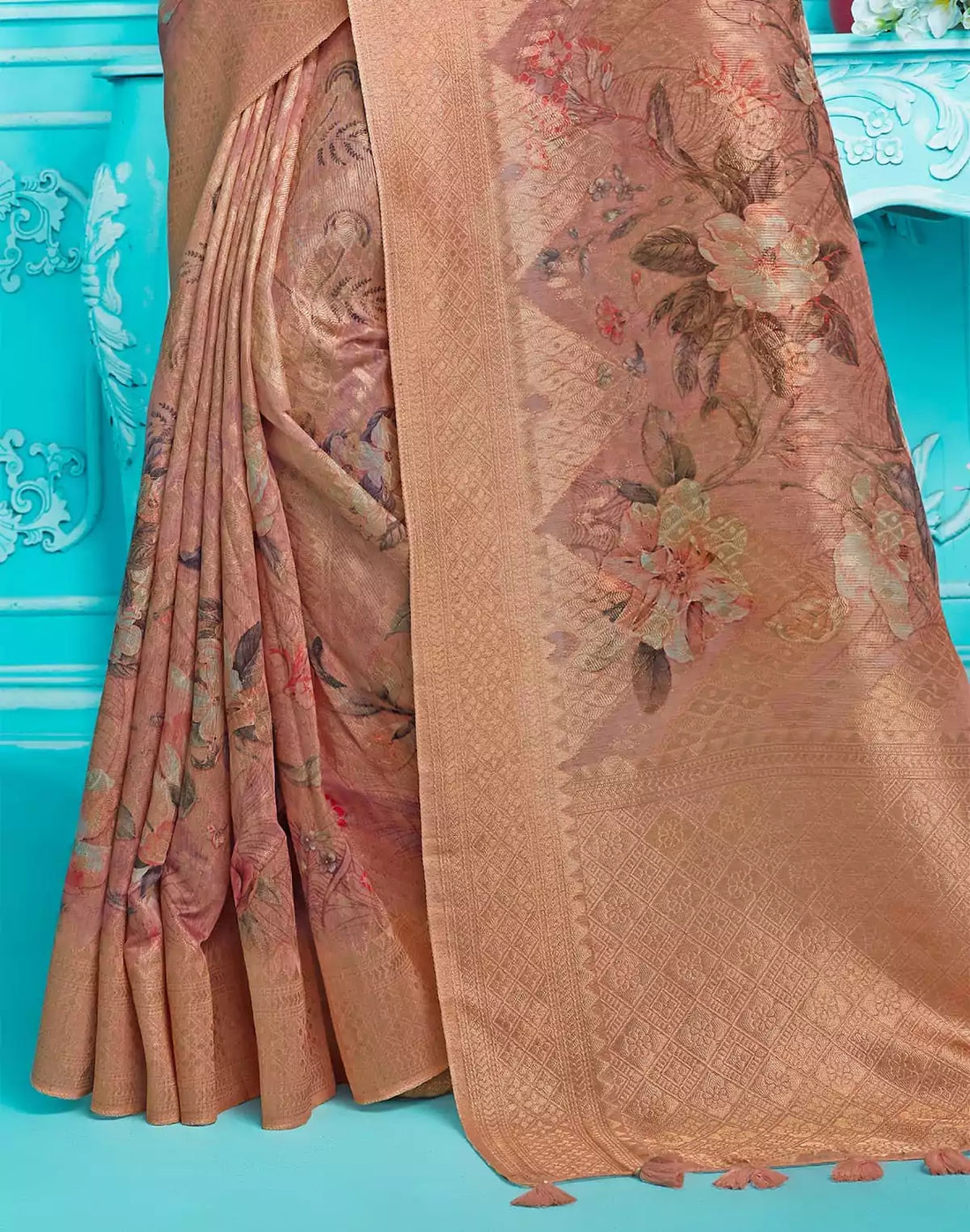 Peachmode Digital Print with Zari Weaving Organza Saree
