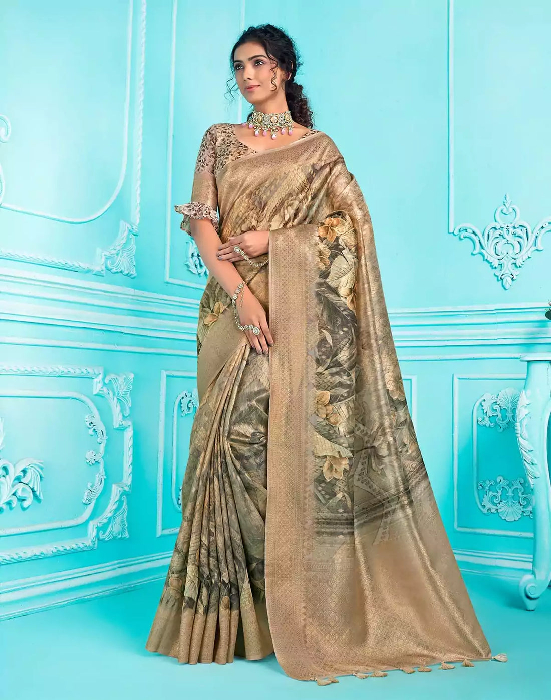 Digital Print with Zari weaving Organza Saree
