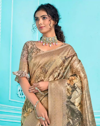 Digital Print with Zari weaving Organza Saree