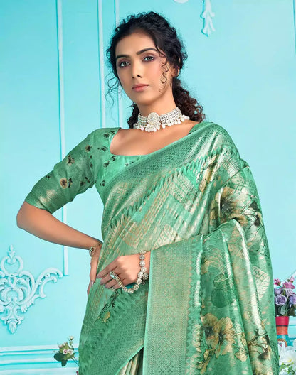 Wonderful Organza Fabric with digital print Floral design Saree
