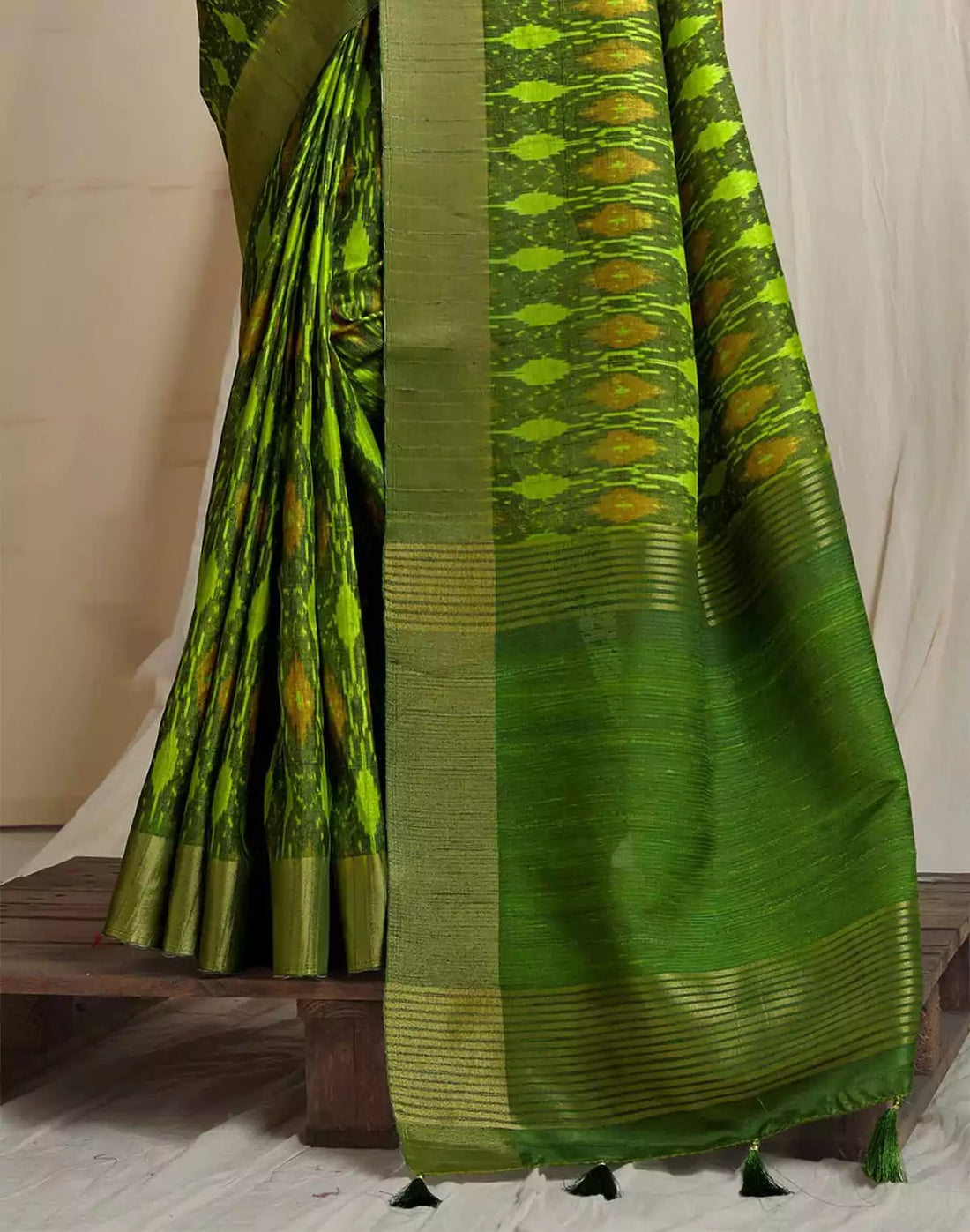 Parrot Green Ikat Style Tussar Silk Saree