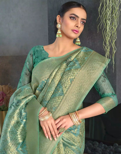 Emerald Light Green Colour with Zari weaving Jute Saree