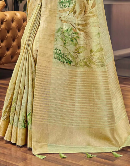 Light Pista golden border Bagalpuri Saree