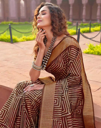 Jute Silk Brown Colour Fancy Saree