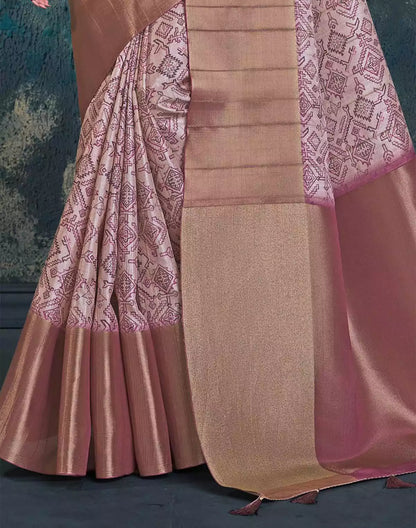 Peach Plain Kaddi Border Jute Saree