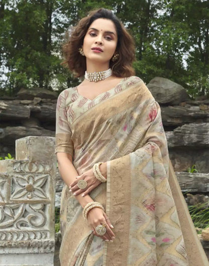 Light Grey Floral Weaving Fancy Jute Saree