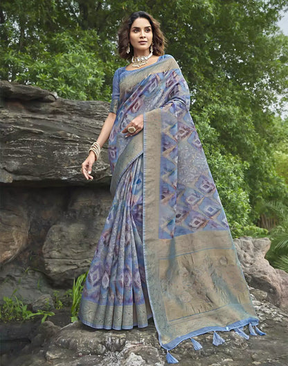 Sky Blue Fancy Jute Saree
