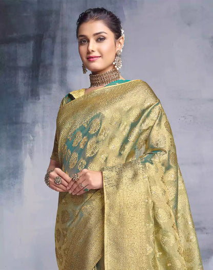Gold and Blue Banaras Tissue Saree
