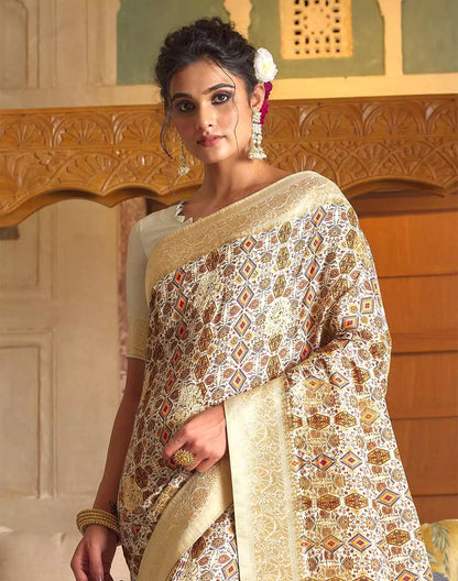 Soft Dola Silk Zari weaving Cream Saree