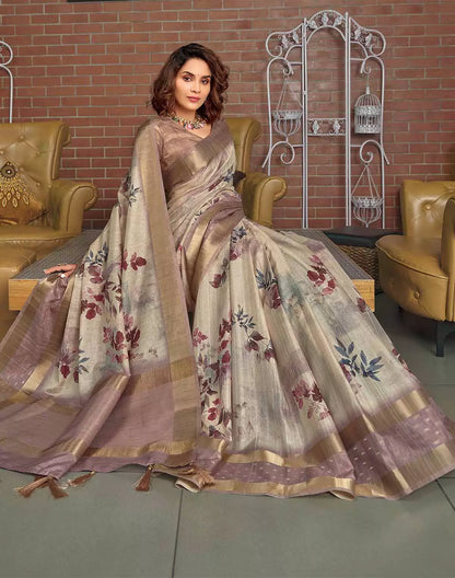 Light Grey Digital Print Jute Silk Saree